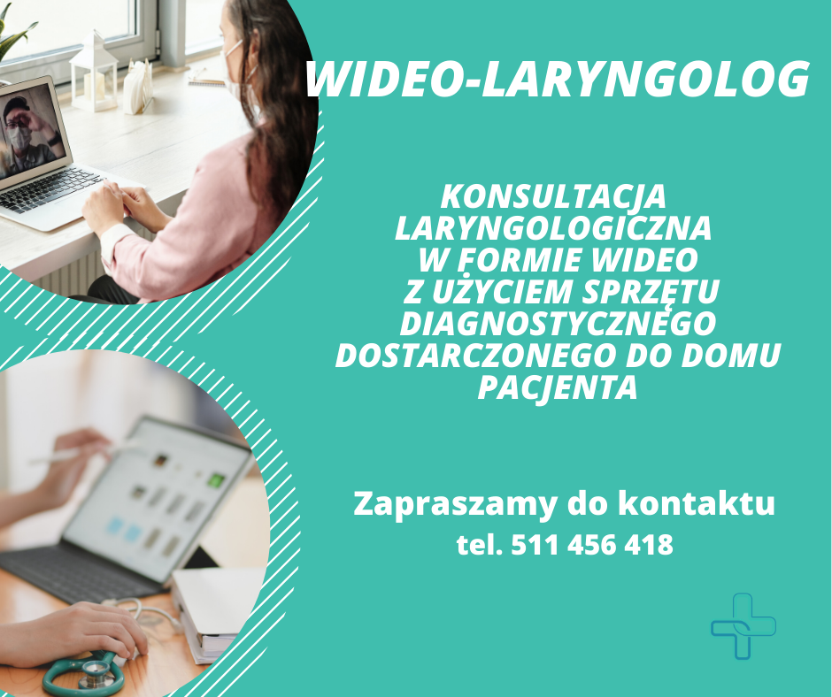 Grafika promująca usługę wideo laryngologa - transkrypcja poniżej