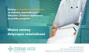 Zmiany odpłatności niektórych zaświadczeń wydawanych w placówkach ochrony zdrowia