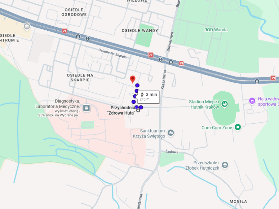 Mapa - droga do Neurologia Krakowska